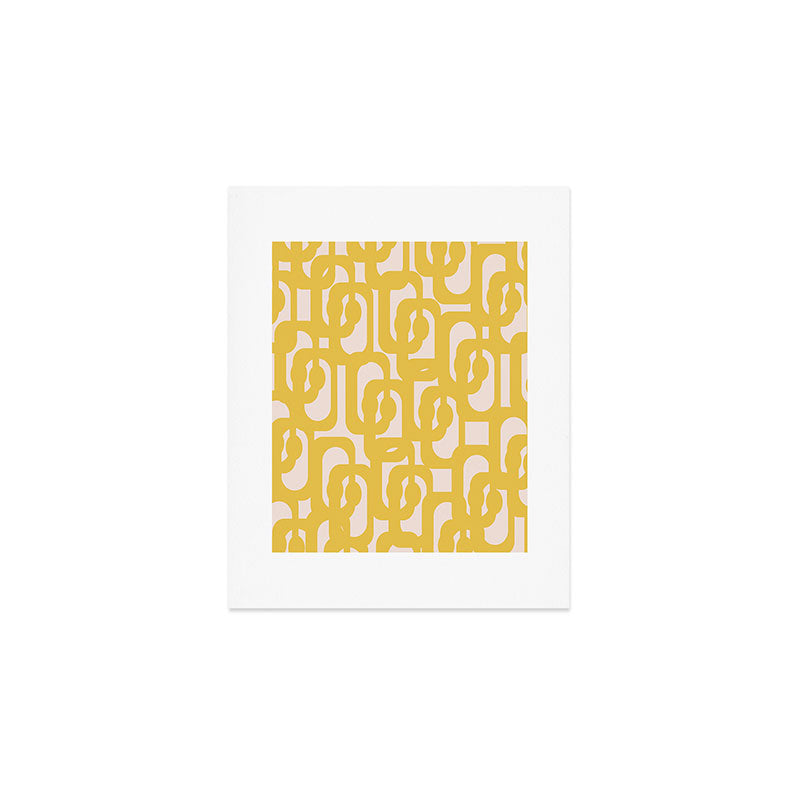 Mustard Yellow and Blush Pink Mid-century Modern Loop Pattern Art Print Gallery Image 1