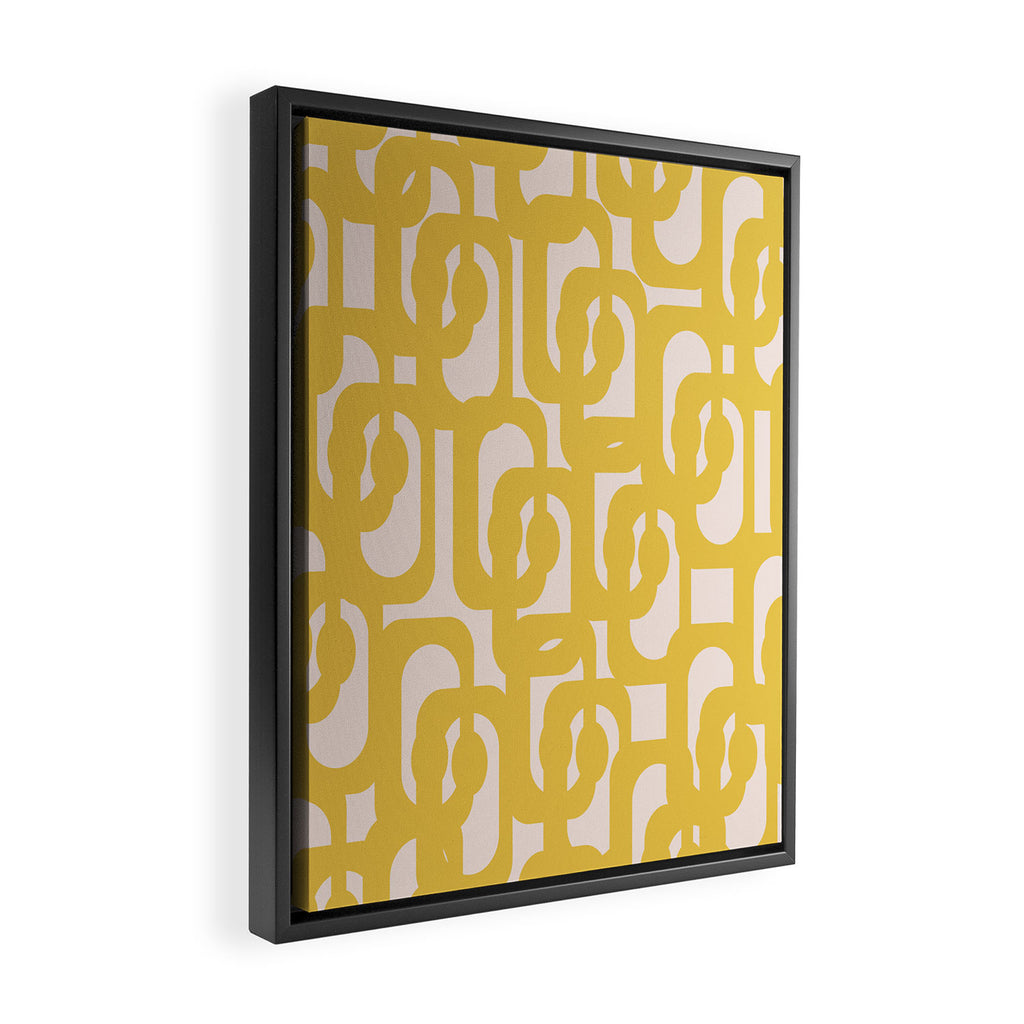 Mustard Yellow and Blush Pink Mid-century Modern Loop Pattern Framed Canvas Print Gallery Image 2