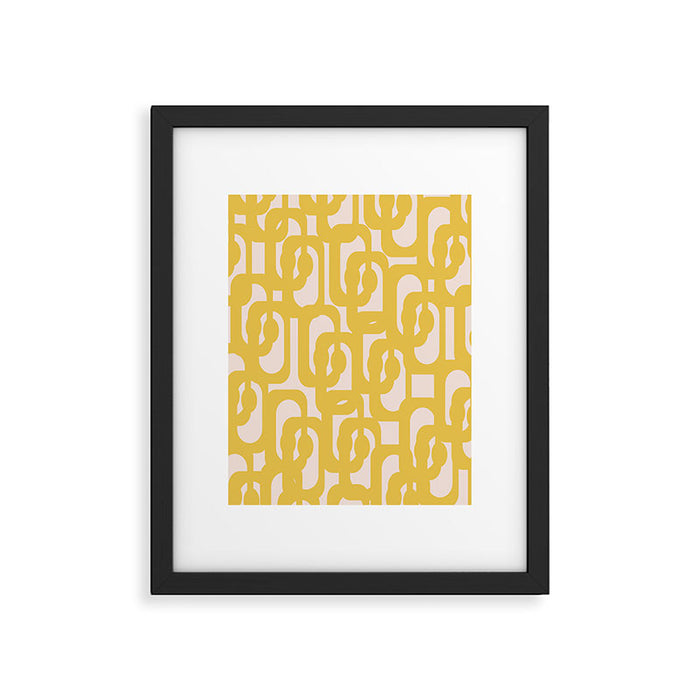 Mustard Yellow and Blush Pink Mid-century Modern Loop Pattern Framed Art Print Gallery Image 1