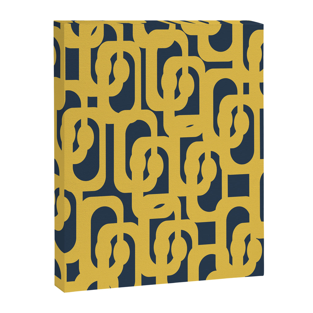 Mustard Yellow and Navy Blue Mid-Century Modern Loop Pattern Canvas Print Gallery Image 8
