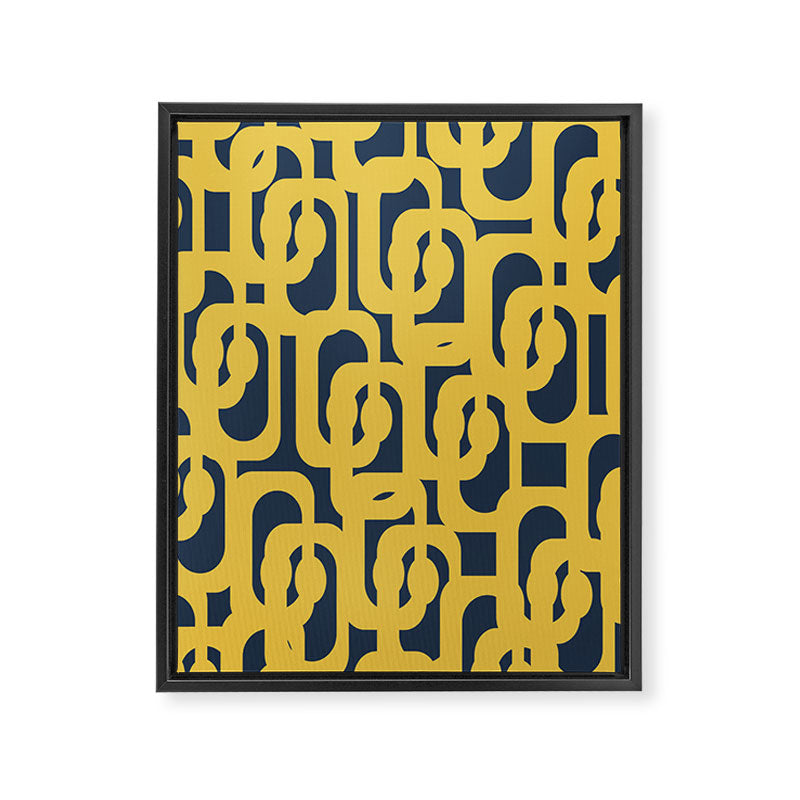 Mustard Yellow and Navy Blue Mid-Century Modern Loop Pattern Framed Canvas Print Gallery Image 8