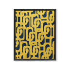 Mustard Yellow and Navy Blue Mid-Century Modern Loop Pattern Framed Canvas Print Gallery Image 8