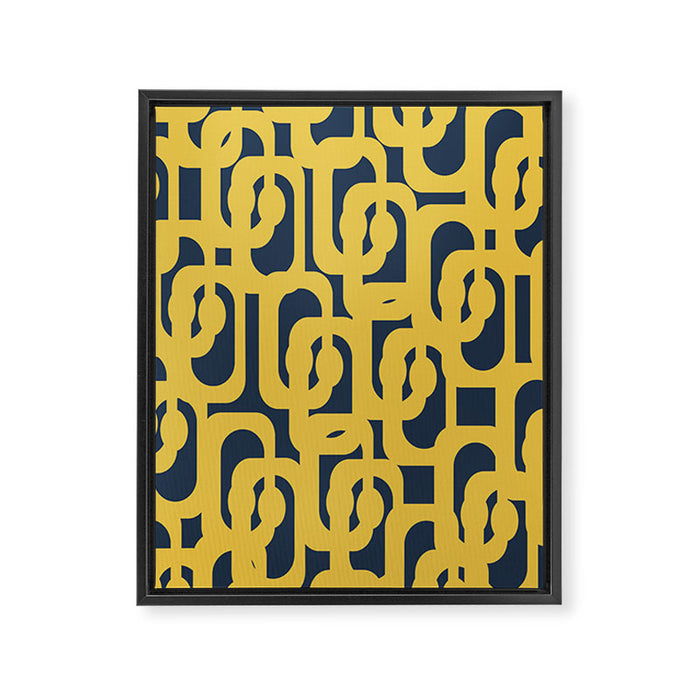 Mustard Yellow and Navy Blue Mid-Century Modern Loop Pattern Framed Canvas Print Gallery Image 1