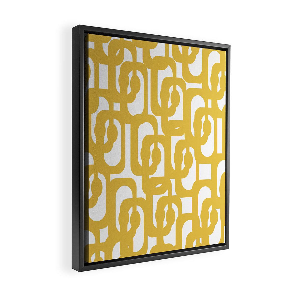 Mustard Yellow and White Mid-century Modern Loop Pattern Framed Canvas Print Gallery Image 2