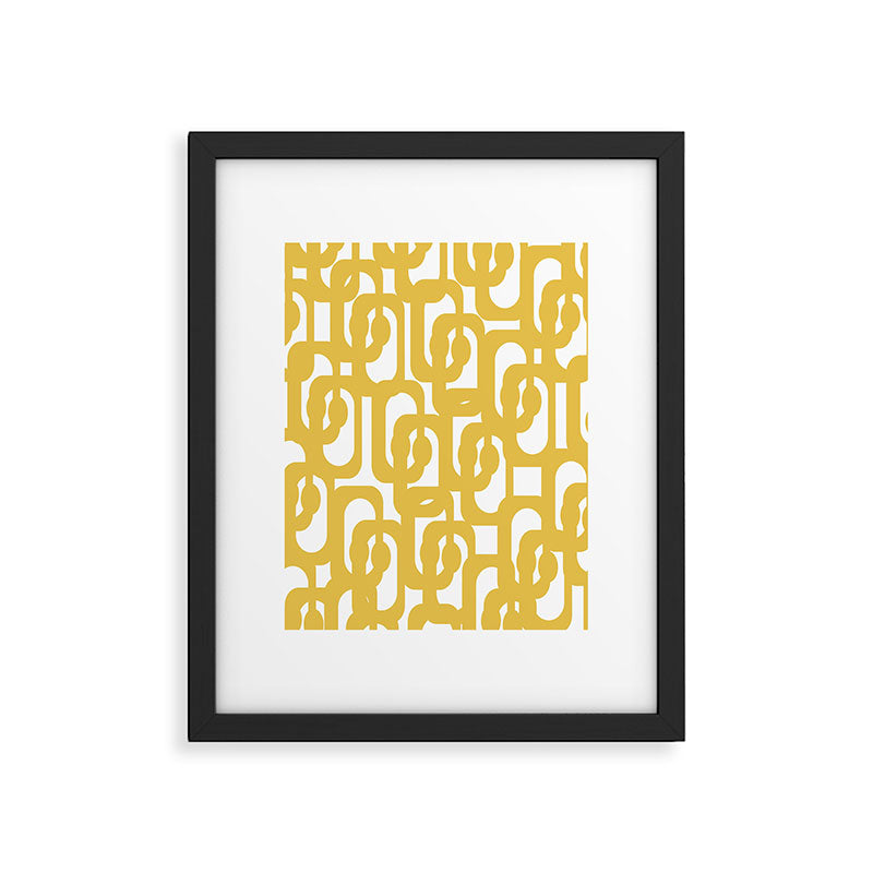 Mustard Yellow and White Mid-century Modern Loop Pattern Framed Art Print Gallery Image 6