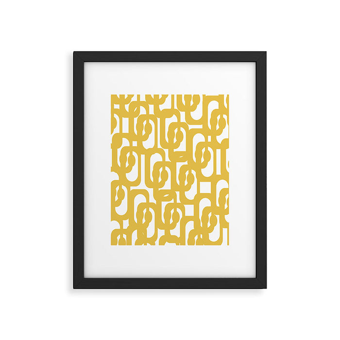Mustard Yellow and White Mid-century Modern Loop Pattern Framed Art Print Gallery Image 1