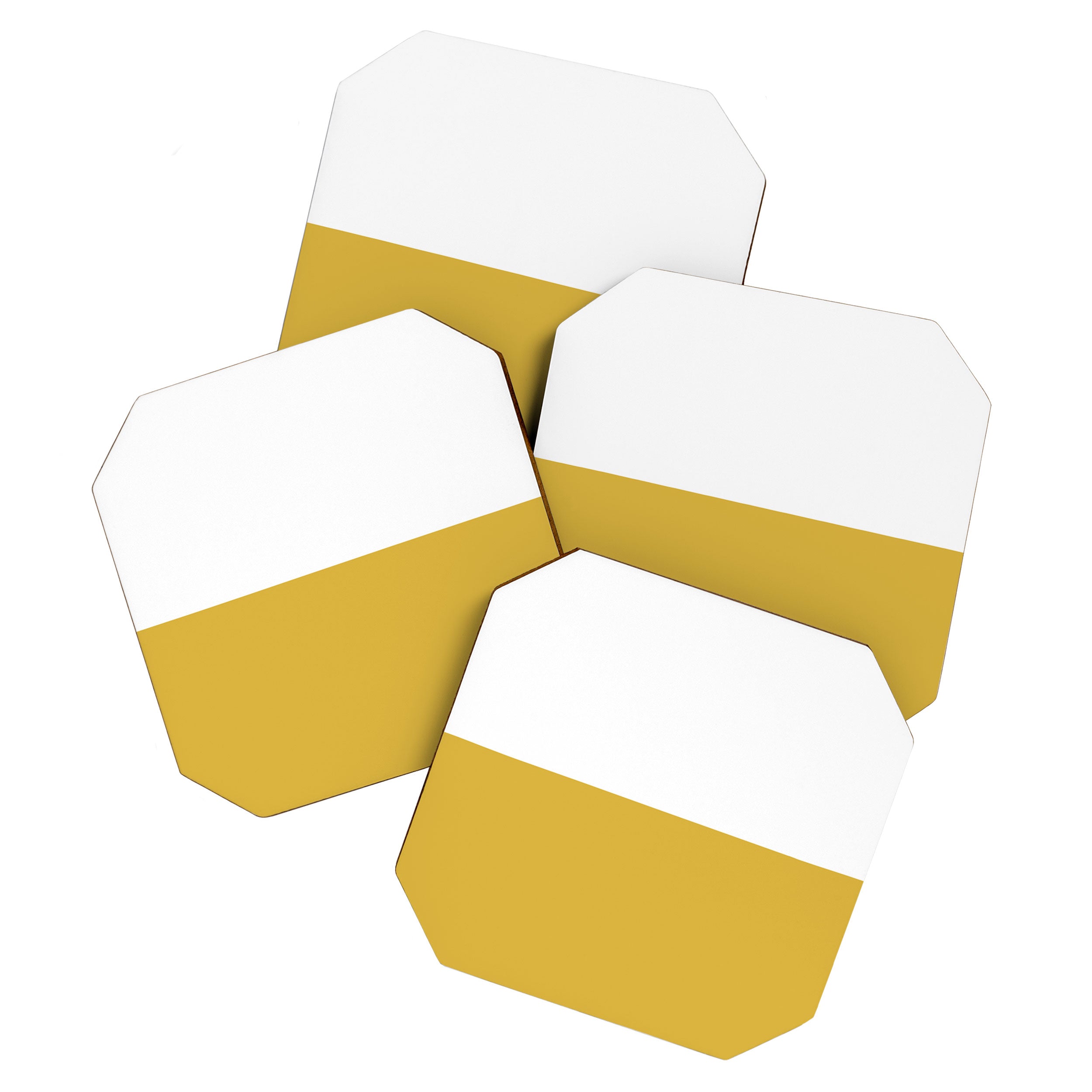 Mustard Yellow and White Minimalist Color Block Solid Half and Half Coaster Gallery Image 1