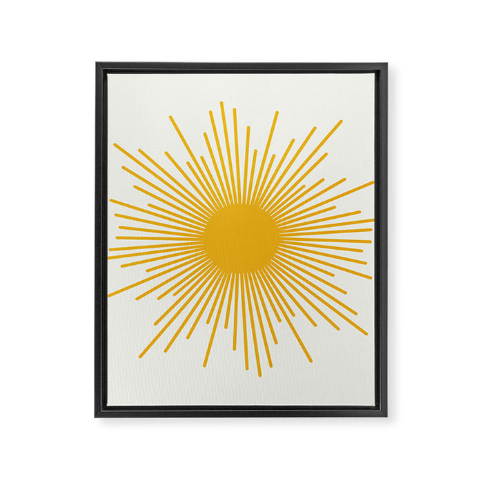 Mustard Yellow Retro Sun on Off White Framed Canvas Print Gallery Image 1