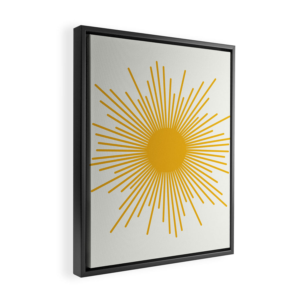 Mustard Yellow Retro Sun on Off White Framed Canvas Print Gallery Image 2