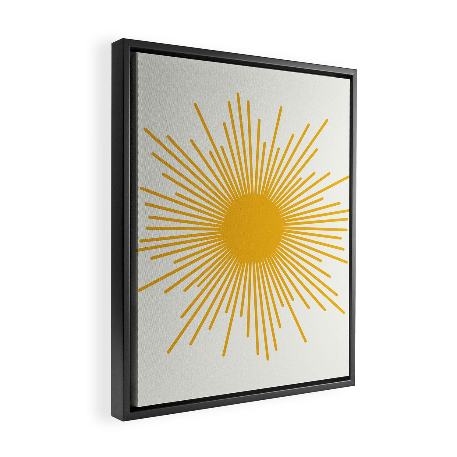 Mustard Yellow Retro Sun on Off White Framed Canvas Print Gallery Image 2