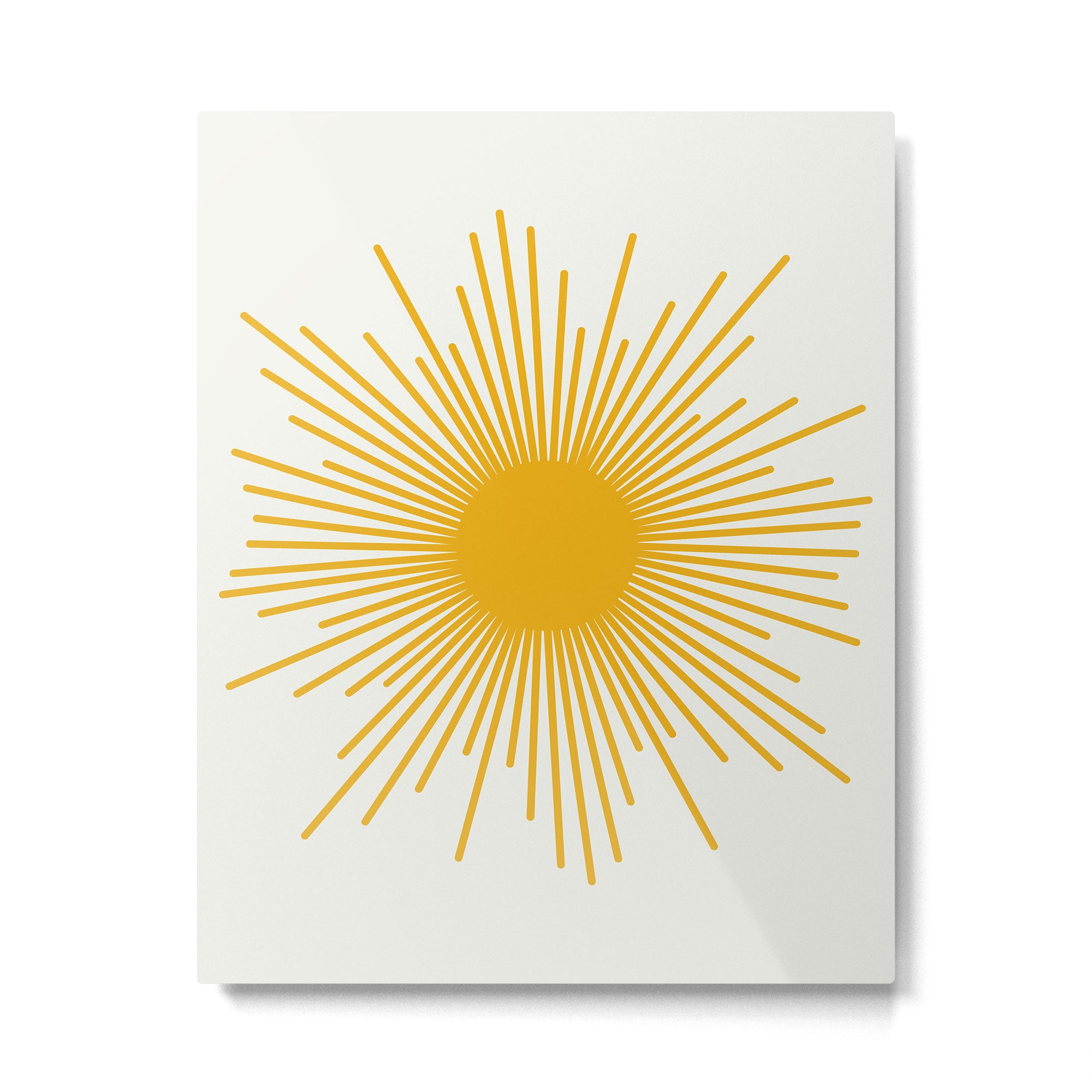 Mustard Yellow Retro Sun on Off White Metal Print Gallery Image 6