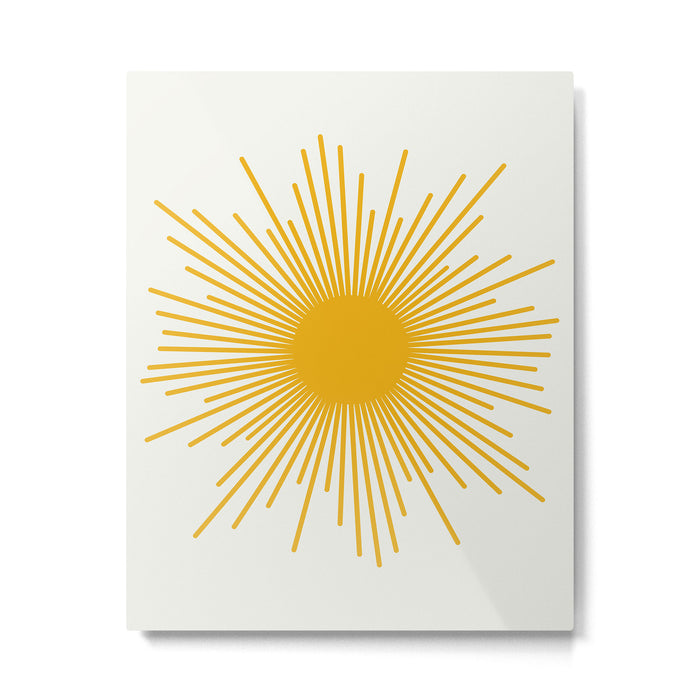 Mustard Yellow Retro Sun on Off White Metal Print Gallery Image 1