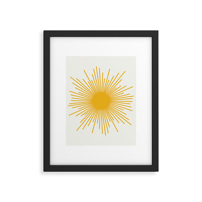 Mustard Yellow Retro Sun on Off White Framed Art Print Gallery Image 1