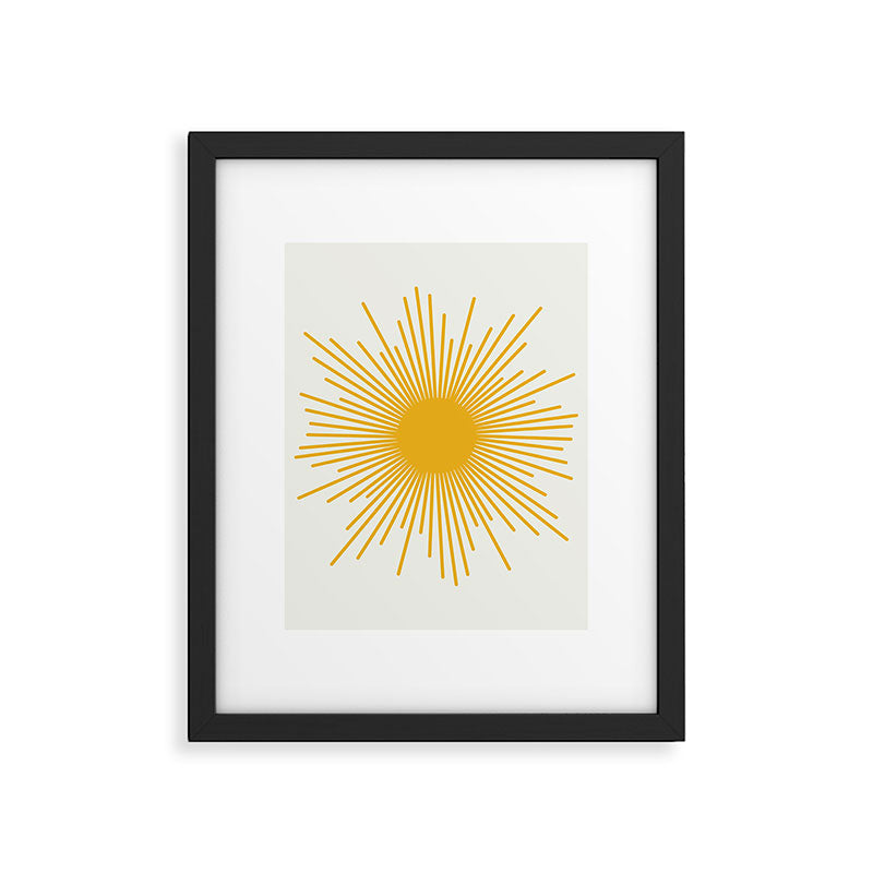 Mustard Yellow Retro Sun on Off White Framed Art Print Gallery Image 6