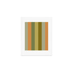 Muted Vertical Stripe Pattern in Vintage Green and Cantaloupe Tones Art Print Gallery Image 1