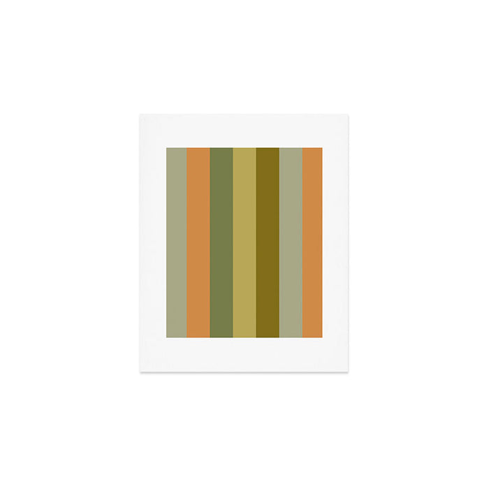 Muted Vertical Stripe Pattern in Vintage Green and Cantaloupe Tones Art Print Gallery Image 1