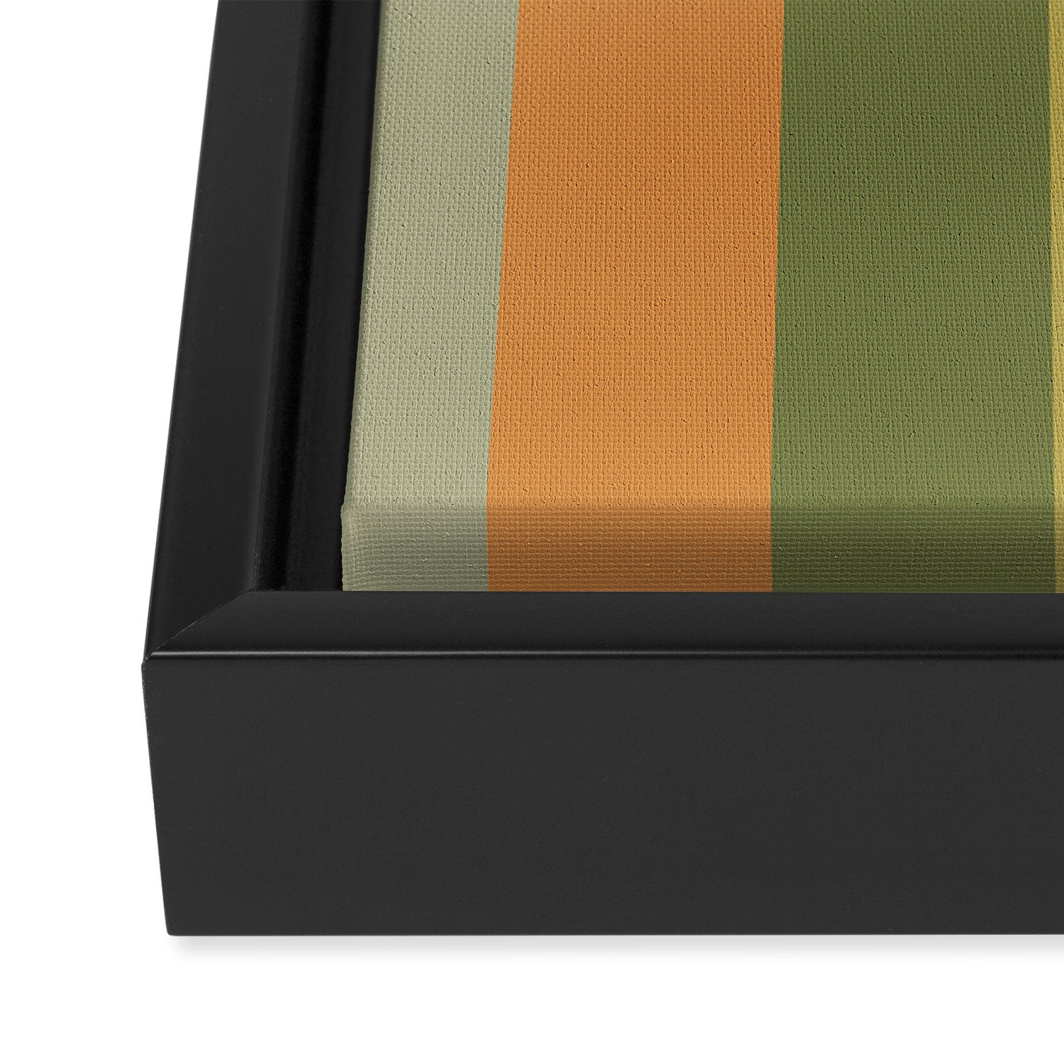 Muted Vertical Stripe Pattern in Vintage Green and Cantaloupe Tones Framed Canvas Print Gallery Image 3