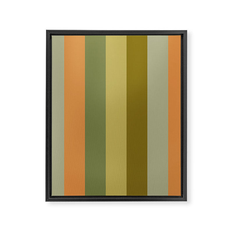 Muted Vertical Stripe Pattern in Vintage Green and Cantaloupe Tones Framed Canvas Print Gallery Image 8