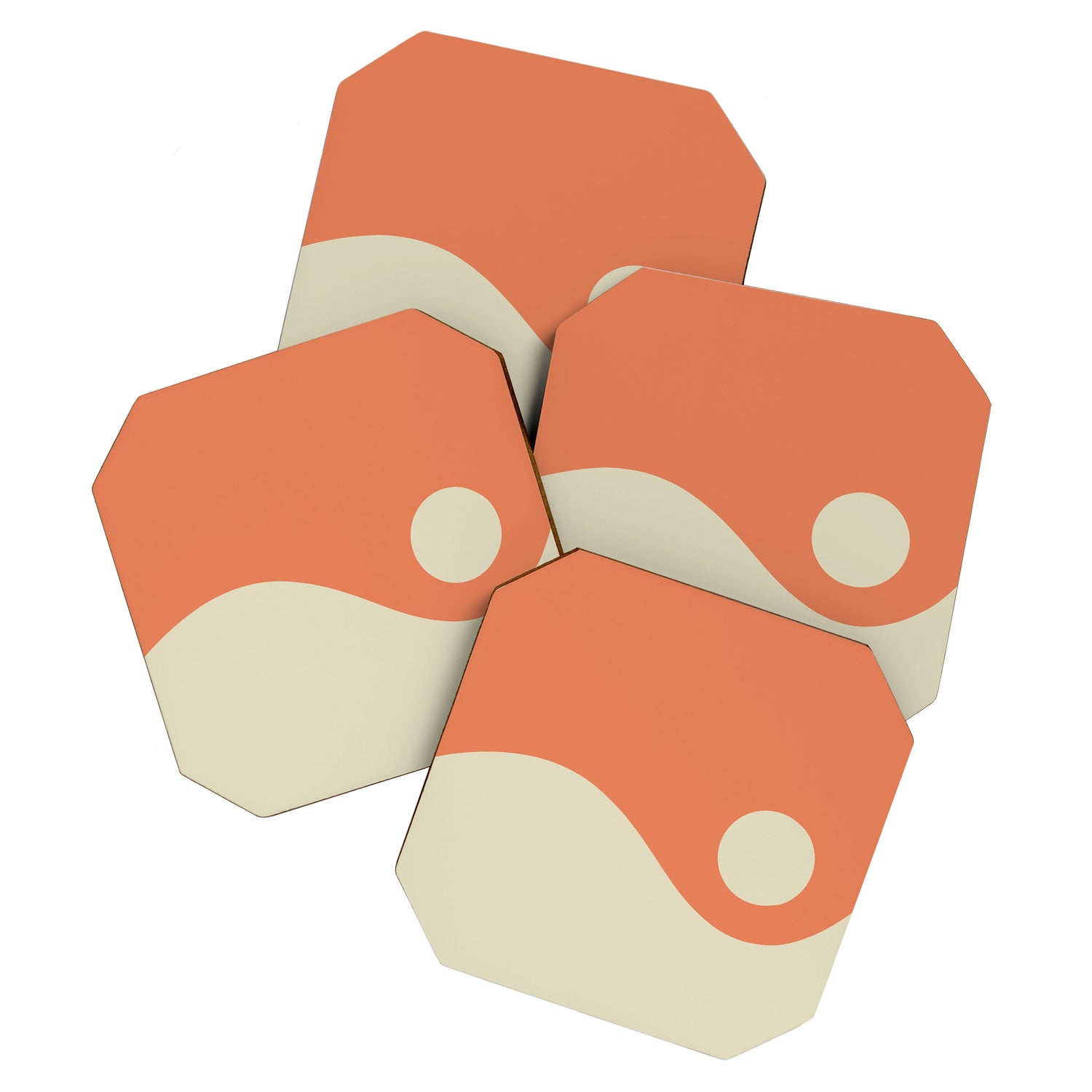 Nami Minimalist Wave Abstract in Pumpkin Orange and Warm Beige Coaster Gallery Image 1