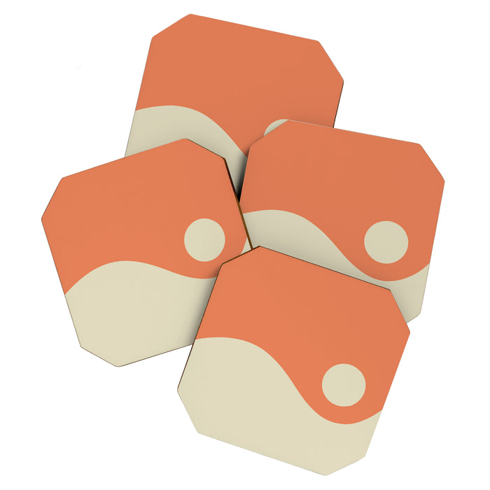 Nami Minimalist Wave Abstract in Pumpkin Orange and Warm Beige Coaster Gallery Image 1