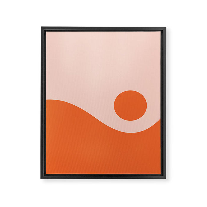 Nami Minimalist Wave and Sun Abstract in Pale Blush Pink and Orange Framed Canvas Print Gallery Image 1