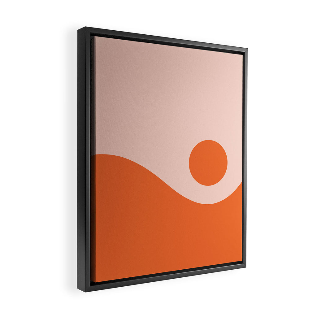 Nami Minimalist Wave and Sun Abstract in Pale Blush Pink and Orange Framed Canvas Print Gallery Image 2