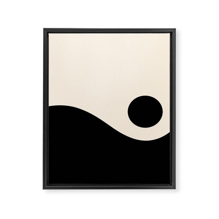 Nami Wave Sun Moon Minimalist Abstract Pattern in Black and Almond Cream Framed Canvas Print Gallery Image 1