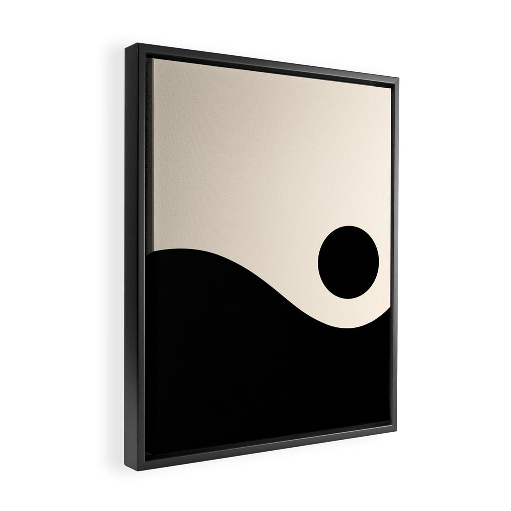 Nami Wave Sun Moon Minimalist Abstract Pattern in Black and Almond Cream Framed Canvas Print Gallery Image 2