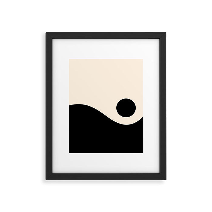 Nami Wave Sun Moon Minimalist Abstract Pattern in Black and Almond Cream Framed Art Print Gallery Image 1
