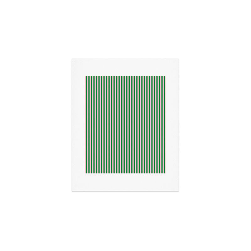 Narrow Stripes Green and Pink Vertical Pattern Art Print Gallery Image 1