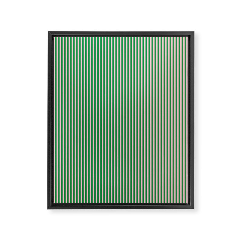 Narrow Stripes Green and Pink Vertical Pattern Framed Canvas Print Gallery Image 6