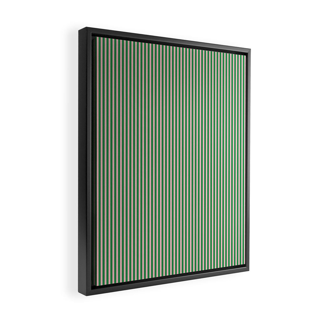 Narrow Stripes Green and Pink Vertical Pattern Framed Canvas Print Gallery Image 2