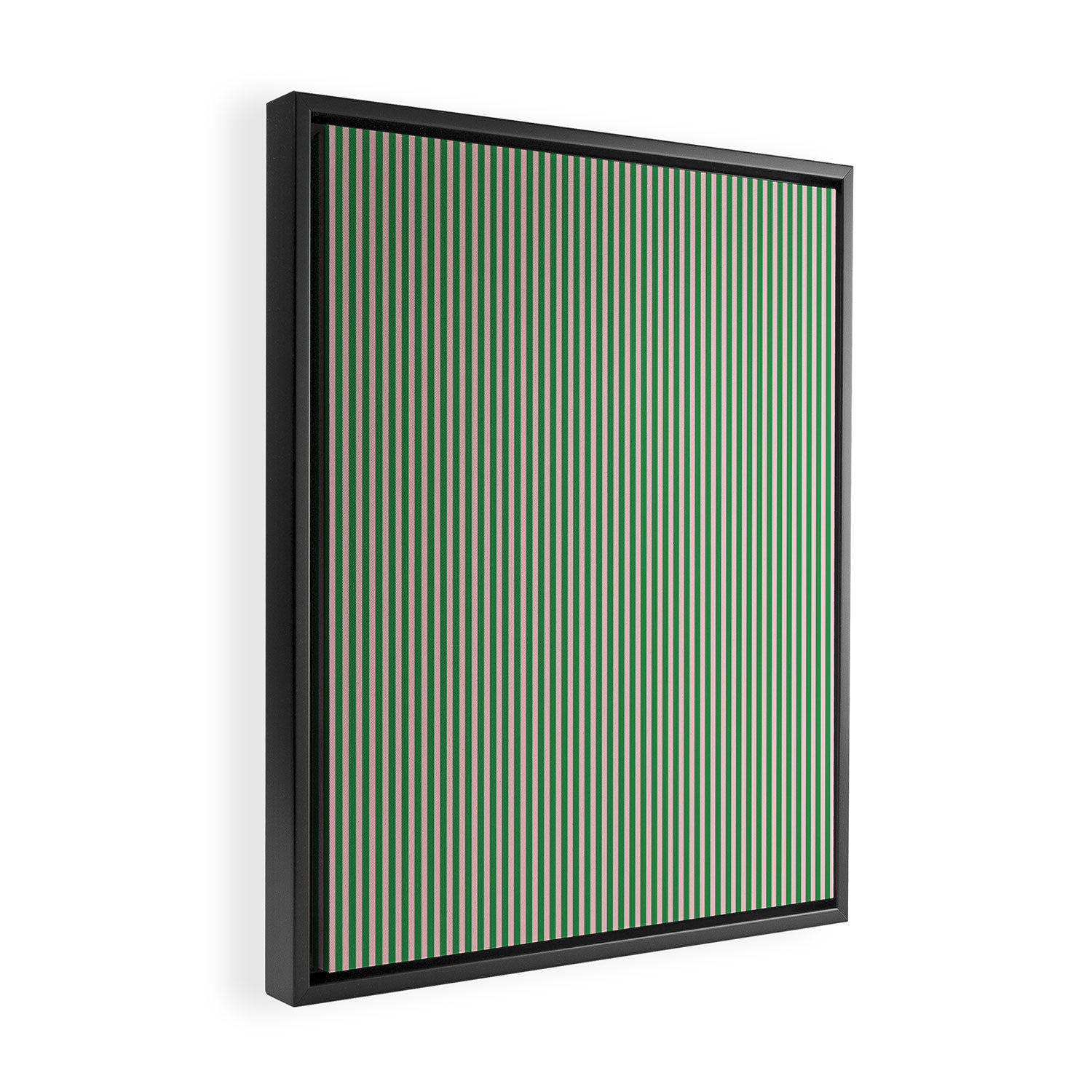 Narrow Stripes Green and Pink Vertical Pattern Framed Canvas Print Gallery Image 2