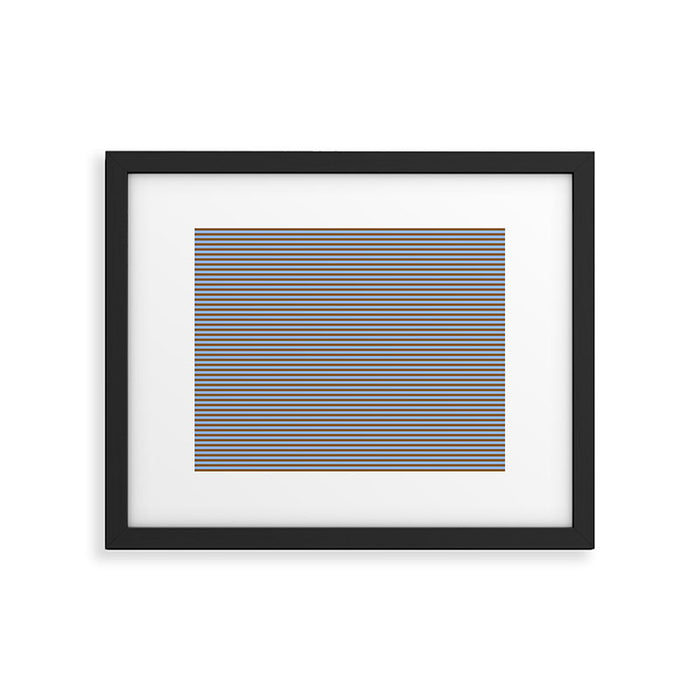 Narrow Stripes Pattern in Brown and Blue Framed Art Print Gallery Image 1