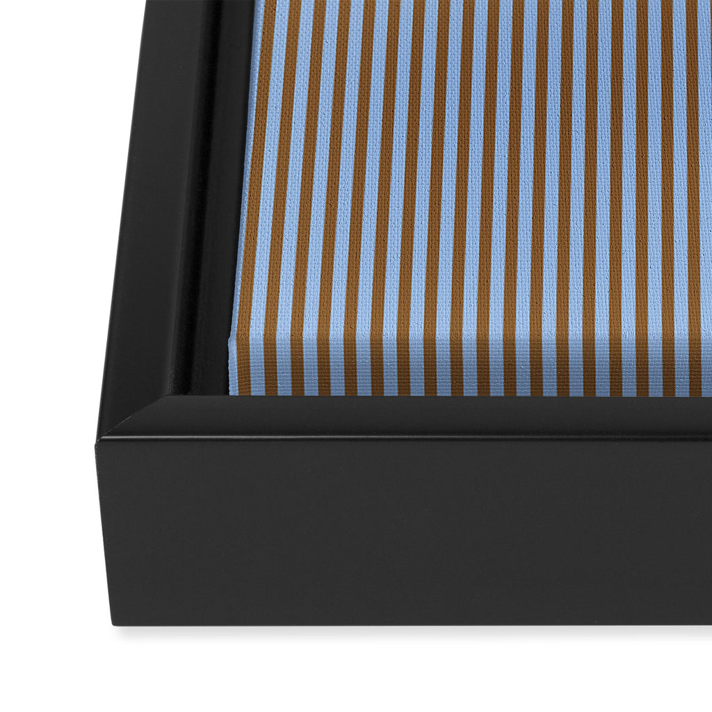 Narrow Stripes Vertical Pattern in Brown and Blue Framed Canvas Print Gallery Image 3