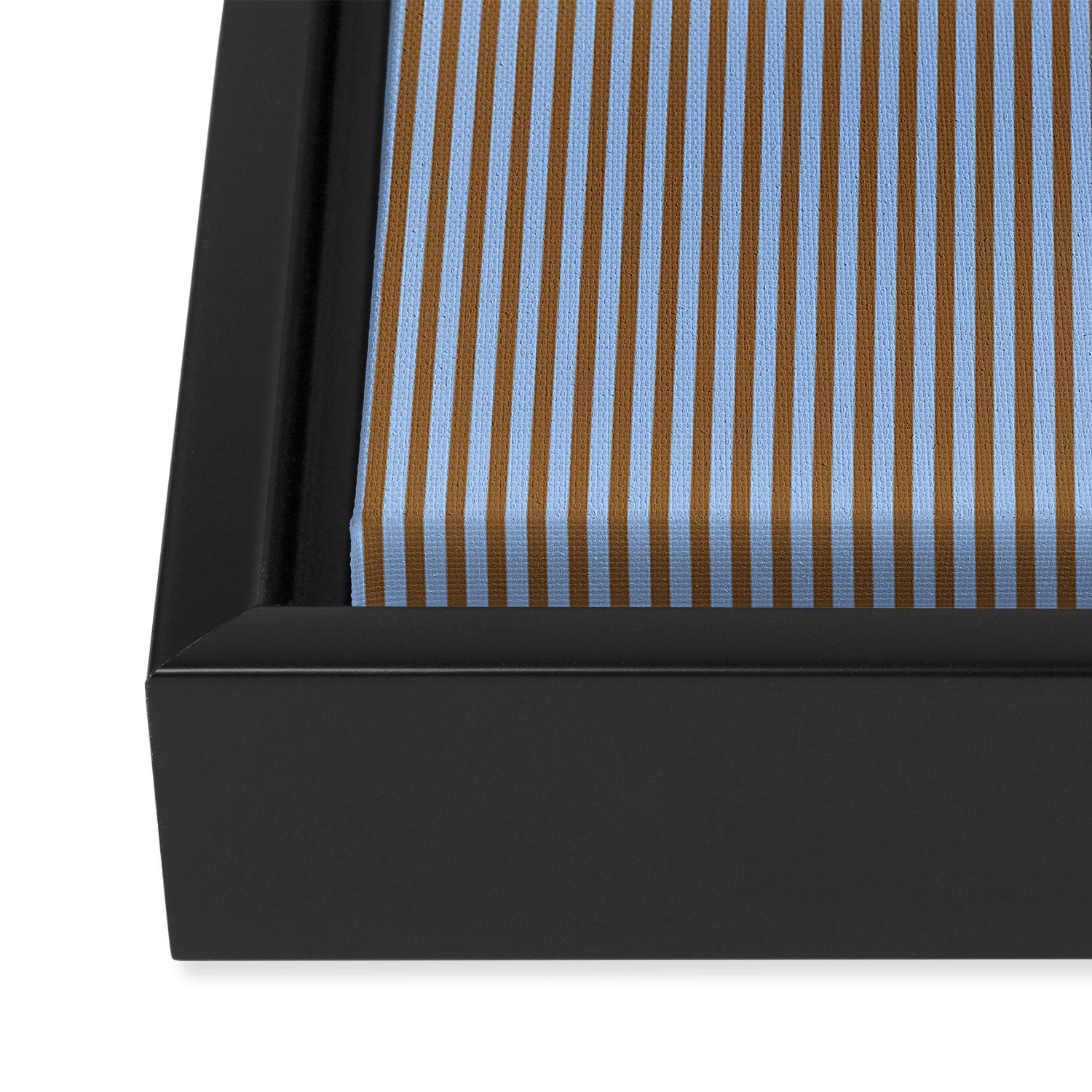 Narrow Stripes Vertical Pattern in Brown and Blue Framed Canvas Print Gallery Image 3