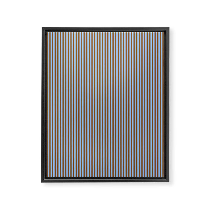 Narrow Stripes Vertical Pattern in Brown and Blue Framed Canvas Print Gallery Image 1