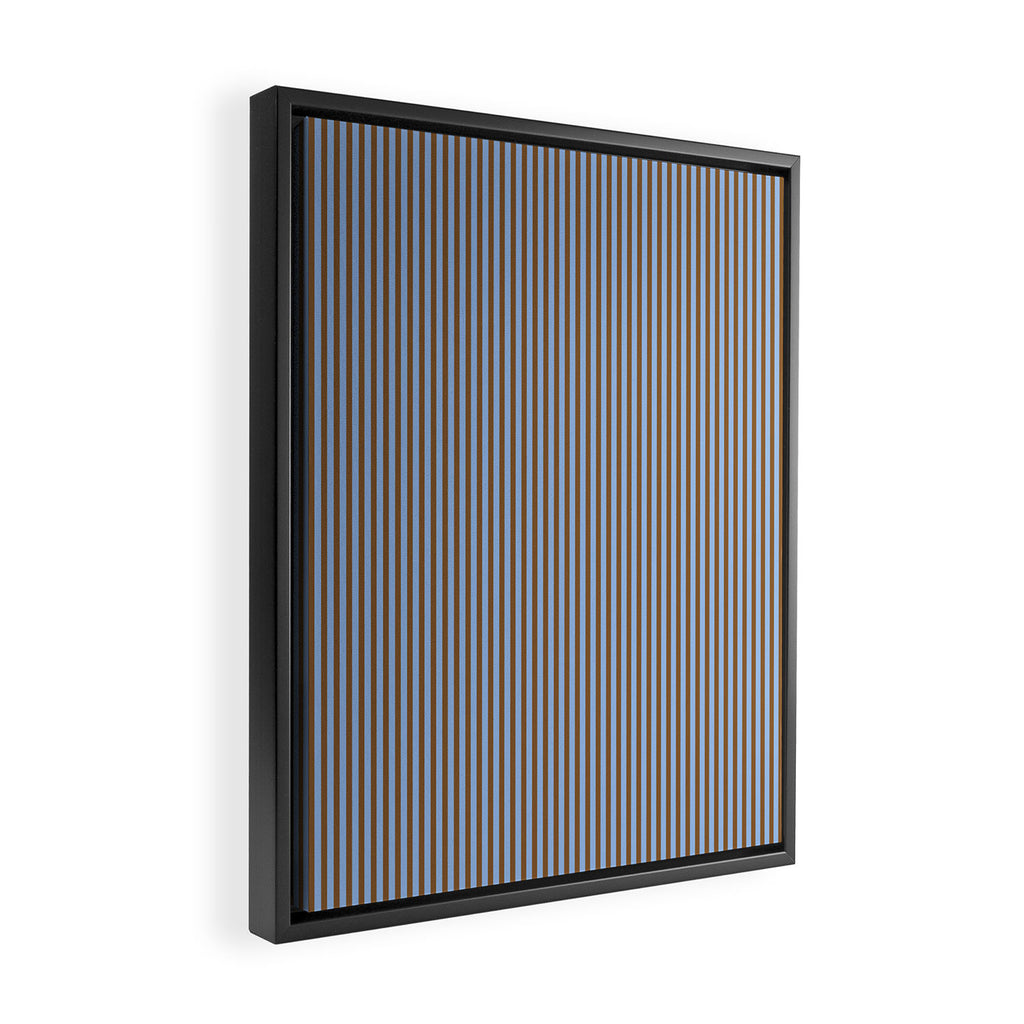 Narrow Stripes Vertical Pattern in Brown and Blue Framed Canvas Print Gallery Image 2