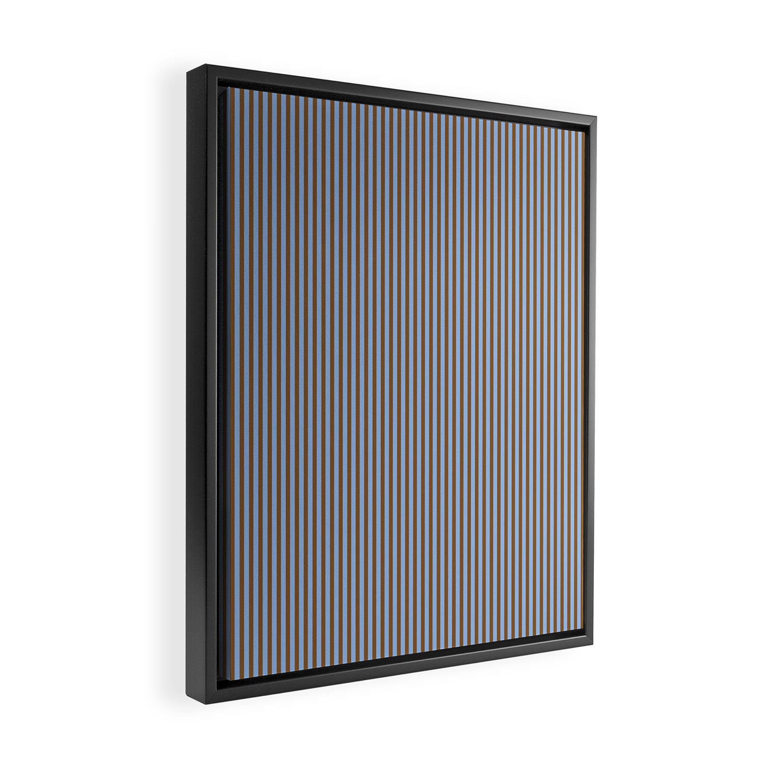 Narrow Stripes Vertical Pattern in Brown and Blue Framed Canvas Print Gallery Image 2