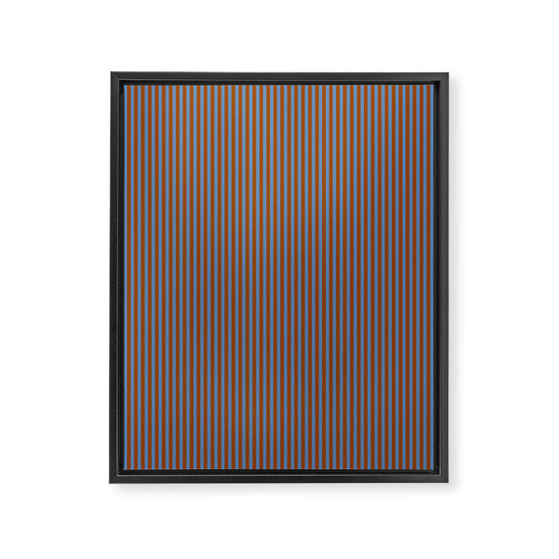 Narrow Stripes Vertical Pattern in Brown and Blue Framed Canvas Print Gallery Image 6
