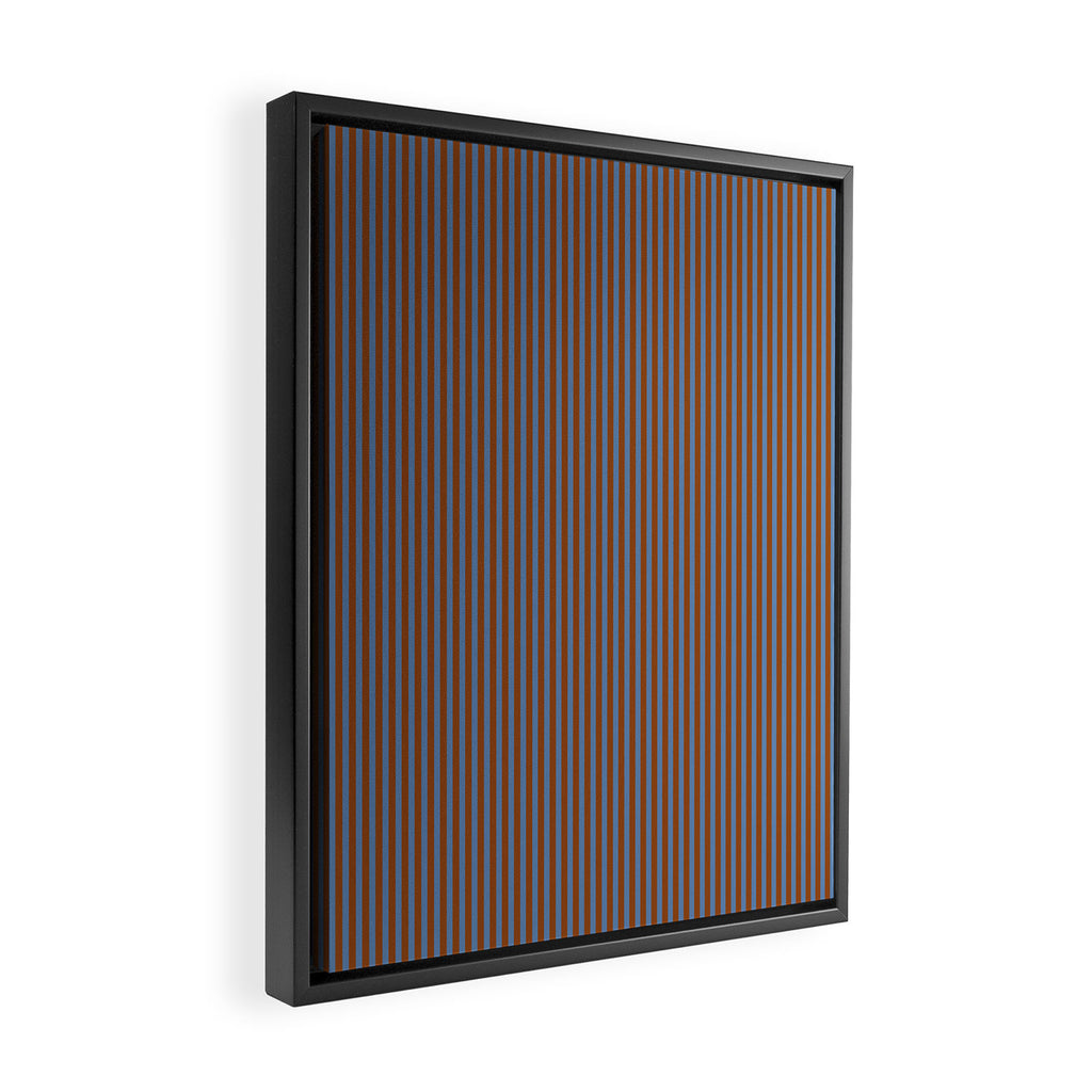 Narrow Stripes Vertical Pattern in Brown and Blue Framed Canvas Print Gallery Image 2