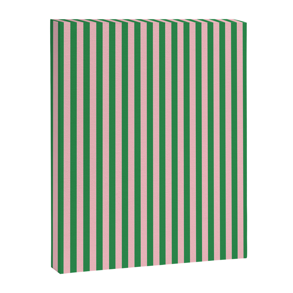 Narrow Stripes Vertical Pattern in Kelly Green and Blush Pink Canvas Print Gallery Image 6