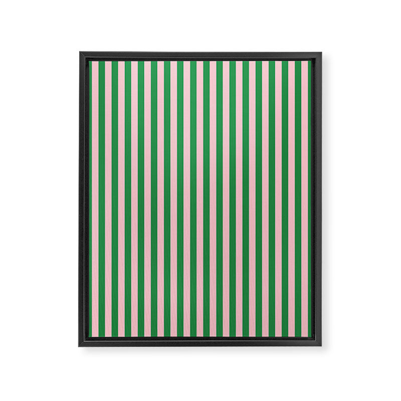 Narrow Stripes Vertical Pattern in Kelly Green and Blush Pink Framed Canvas Print Gallery Image 6