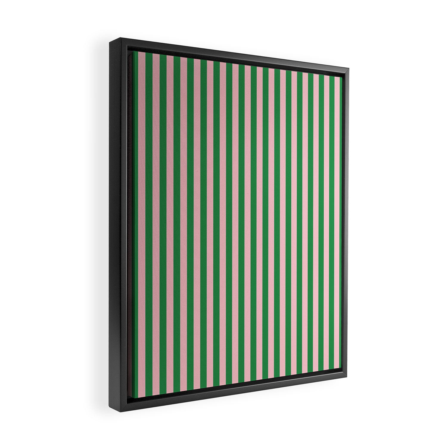 Narrow Stripes Vertical Pattern in Kelly Green and Blush Pink Framed Canvas Print Gallery Image 2