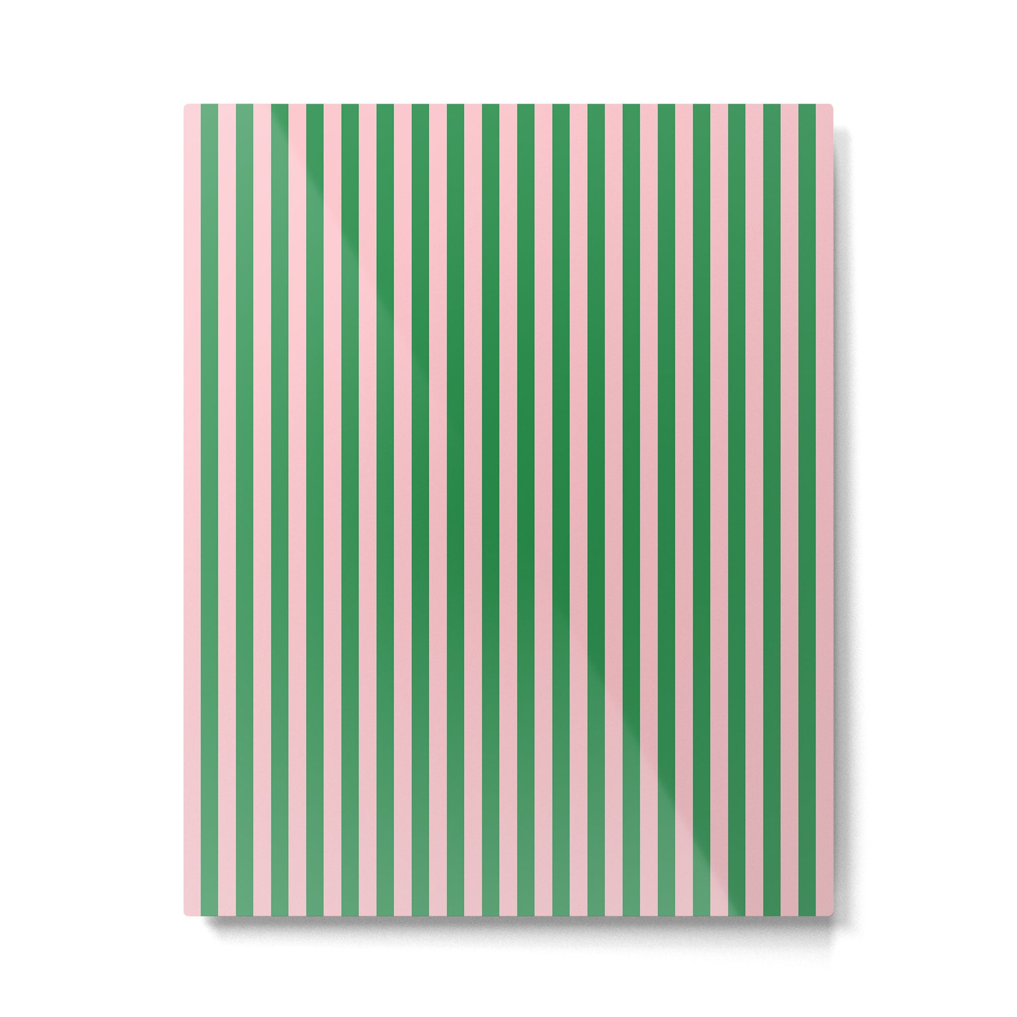 Narrow Stripes Vertical Pattern in Kelly Green and Blush Pink Metal Print Gallery Image 4