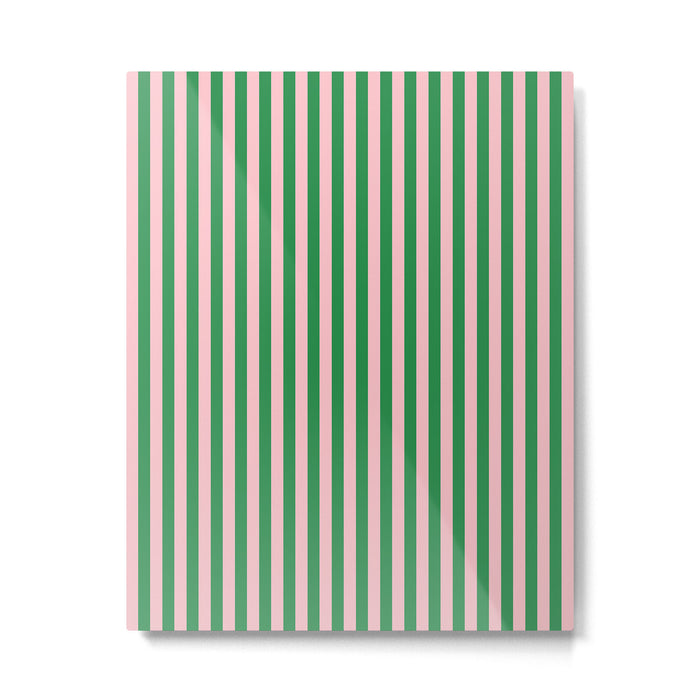 Narrow Stripes Vertical Pattern in Kelly Green and Blush Pink Metal Print Gallery Image 1