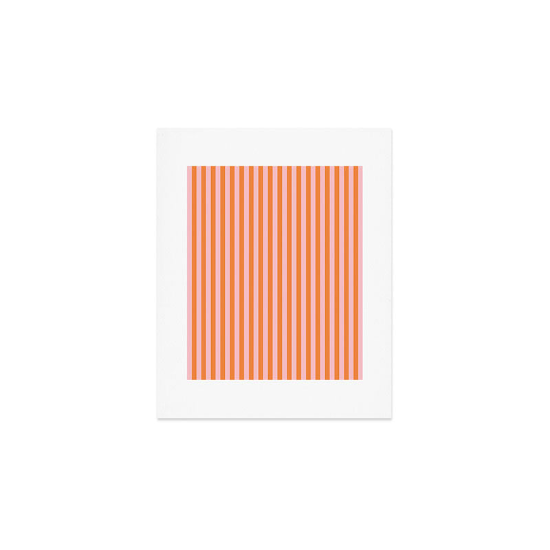Narrow Stripes Vertical Pattern in Orange and Blush Pink Art Print Gallery Image 1