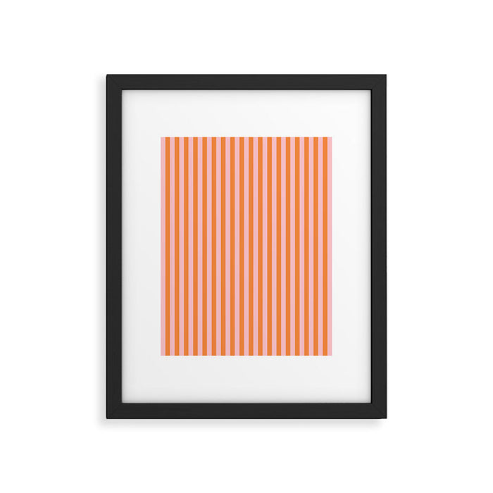 Narrow Stripes Vertical Pattern in Orange and Blush Pink Framed Art Print Gallery Image 1