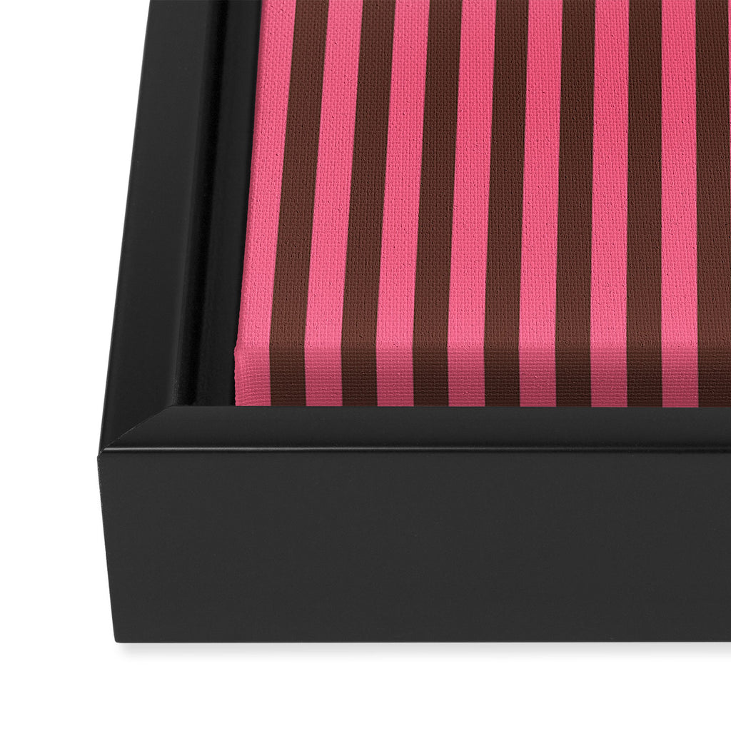 Narrow Stripes Vertical Pattern in Pink and Brown Framed Canvas Print Gallery Image 3