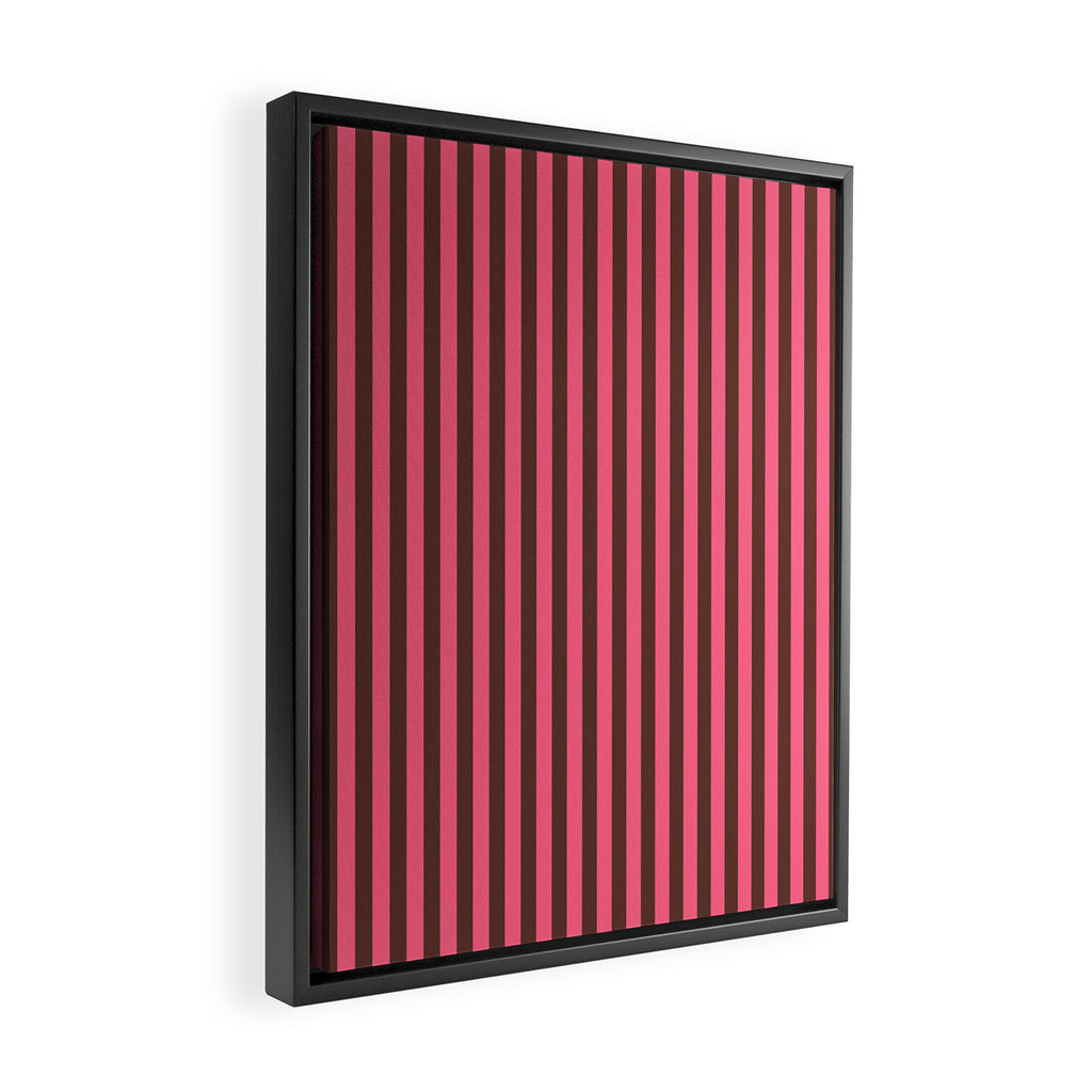 Narrow Stripes Vertical Pattern in Pink and Brown Framed Canvas Print Gallery Image 2